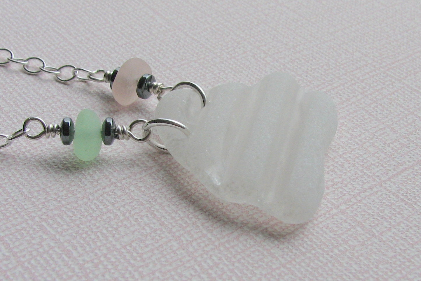 Rare Unusual Beach Sea Glass Sterling Necklace