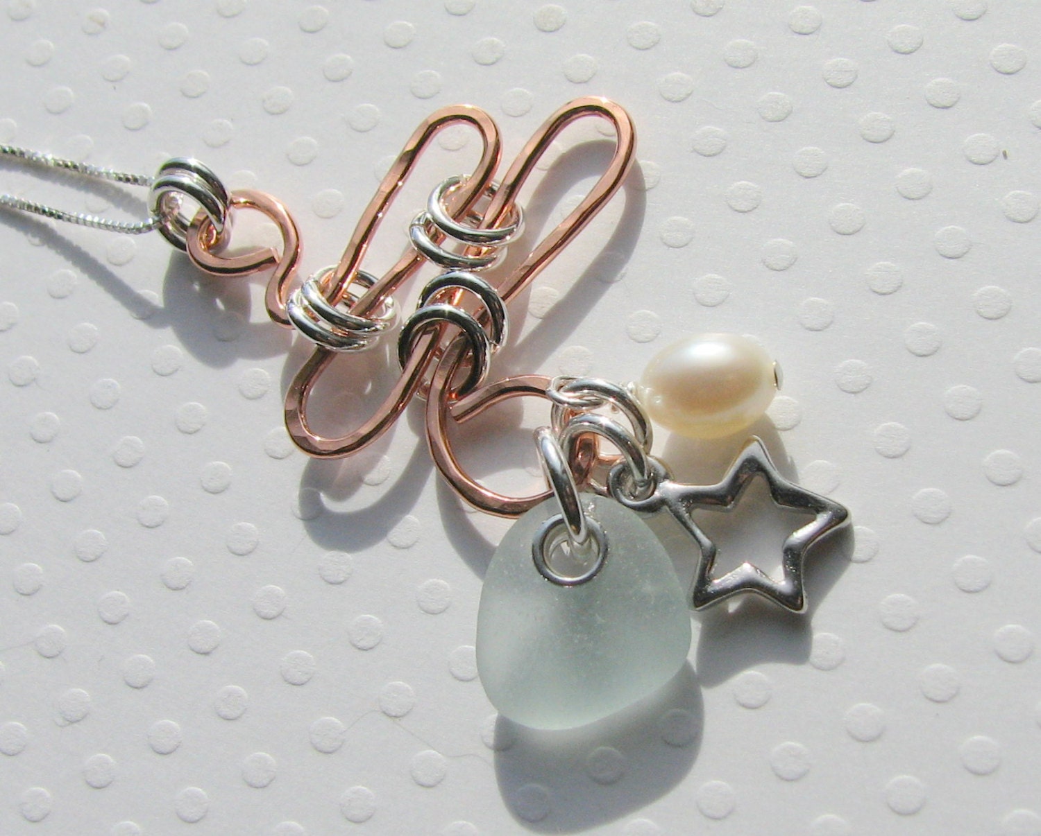 Coastal Curves Copper and Sterling Sea/Beach Glass Necklace