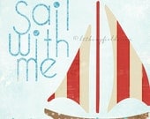 Sailboat Illustration Original Digital Art Popeye Sail with Me Lyrics Nursery Childrens Art Ready to Hang 24x24 Red Blue Bright Colors