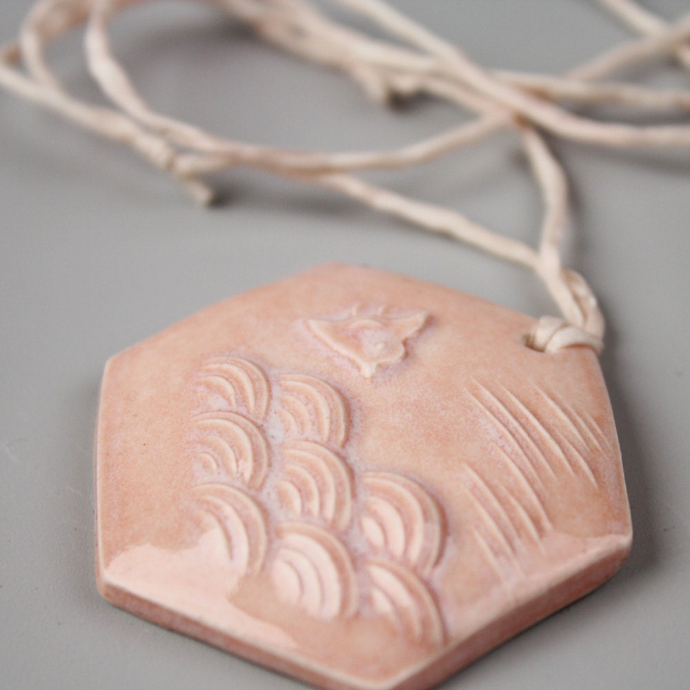 Japanese Bird Ceramic Pink Porcelain Necklace