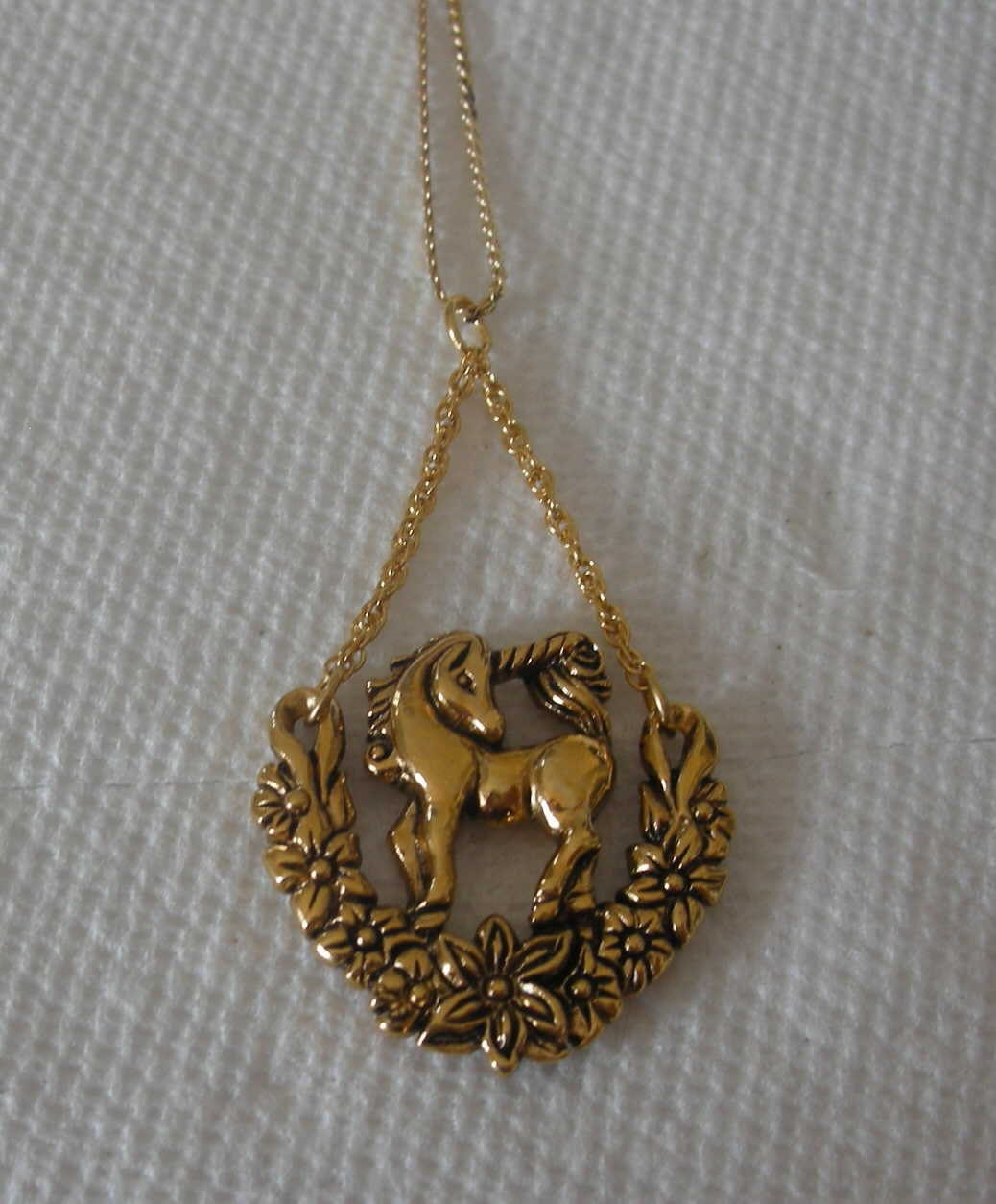 Vintage Unicorn & Floral Pendant Necklace