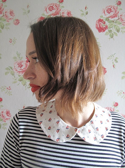 Nautical removable peter pan collar made from Japanese linen