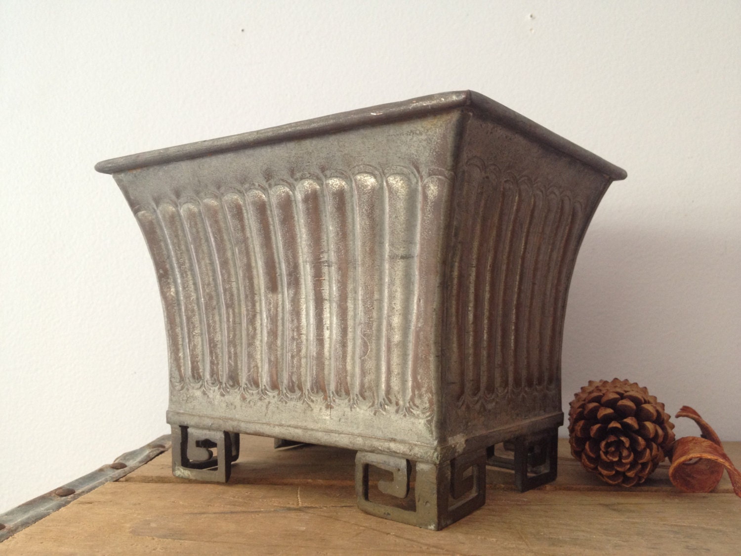 Galvanized Metal Planter - Decorative Metal Planter - Shabby Decor - Home Decor