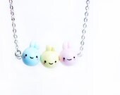 A bunch of bunnies necklace- kawaii cute animal handmade polymer clay jewelry