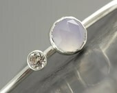 ON SALE - 50% OFF - Chalcedony and White Topaz Bracelet - Cuff Bracelet - Round Wire Bracelet - Rose Cut Stone- White Stone - Ready to Ship