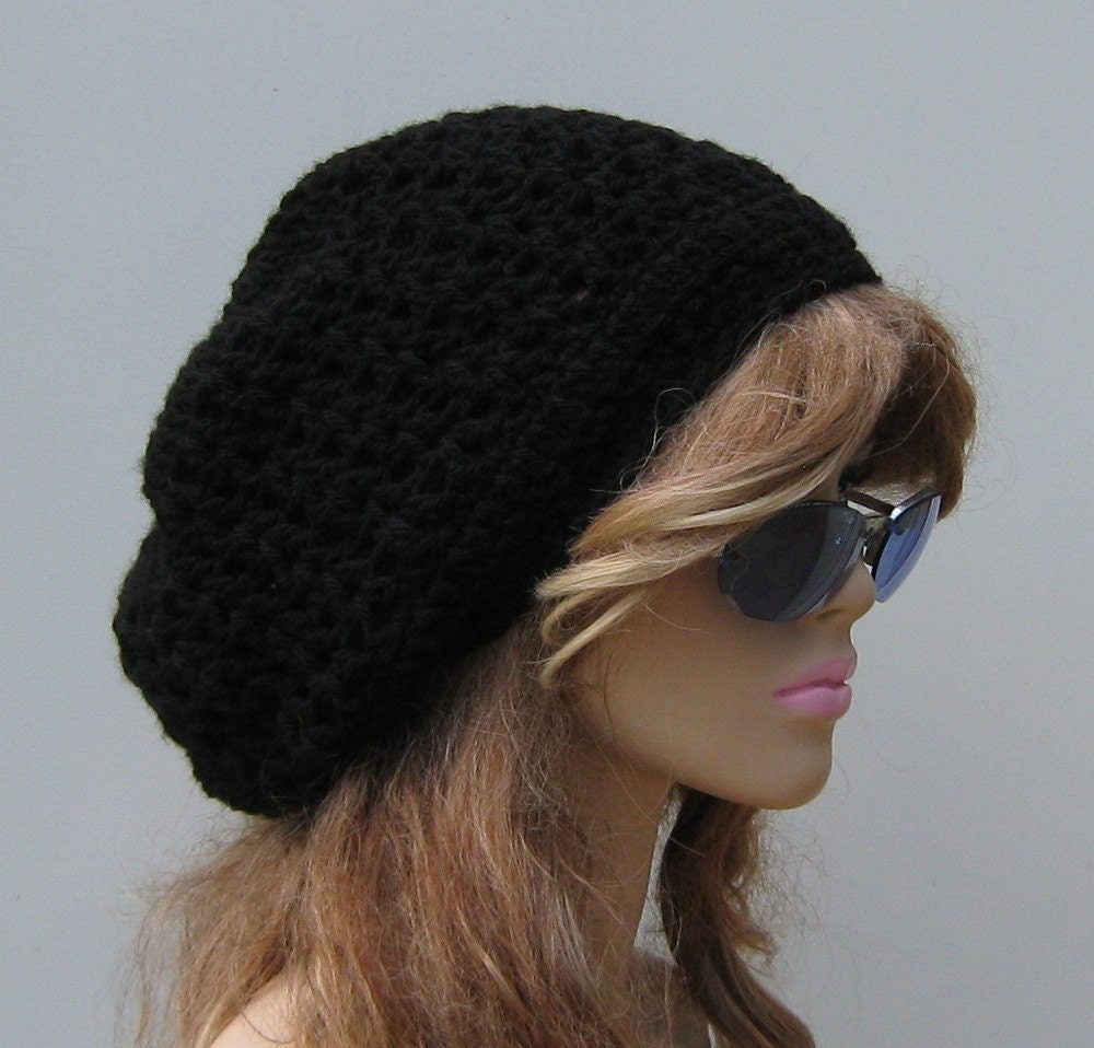 Solid Black Zig Zag Dread Tam Hippie Dreadlock Hat Slouchy Beanie