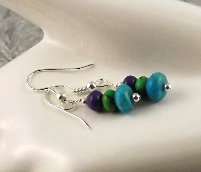 Turquoise Temptation aqua green and purple smooth rondelles surgical steel earrings absolutely affordable