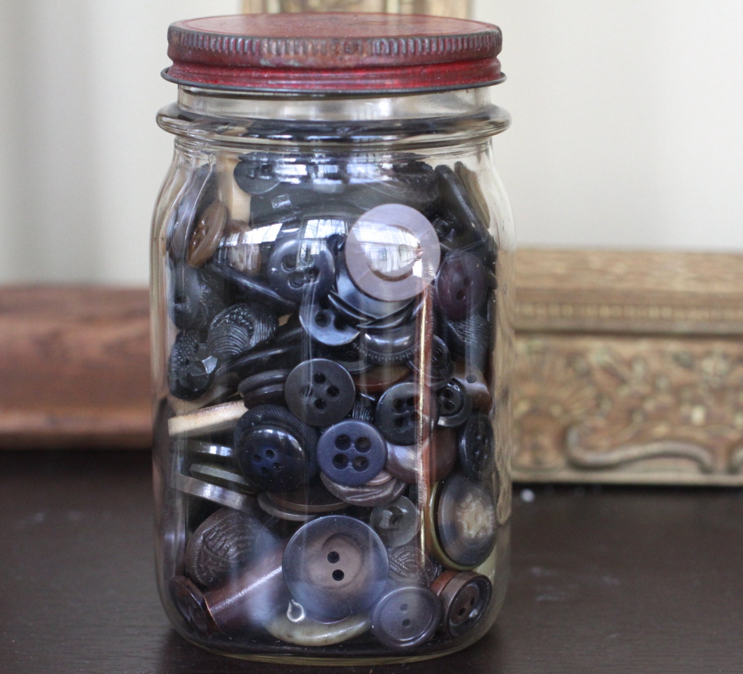 Vintage Jar of Brown Buttons