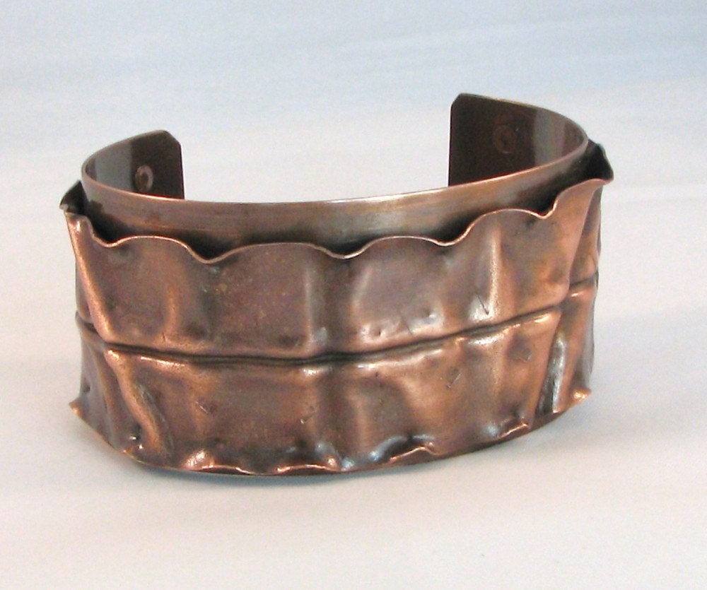 Copper Cuff Fold Formed Ruffled Edge