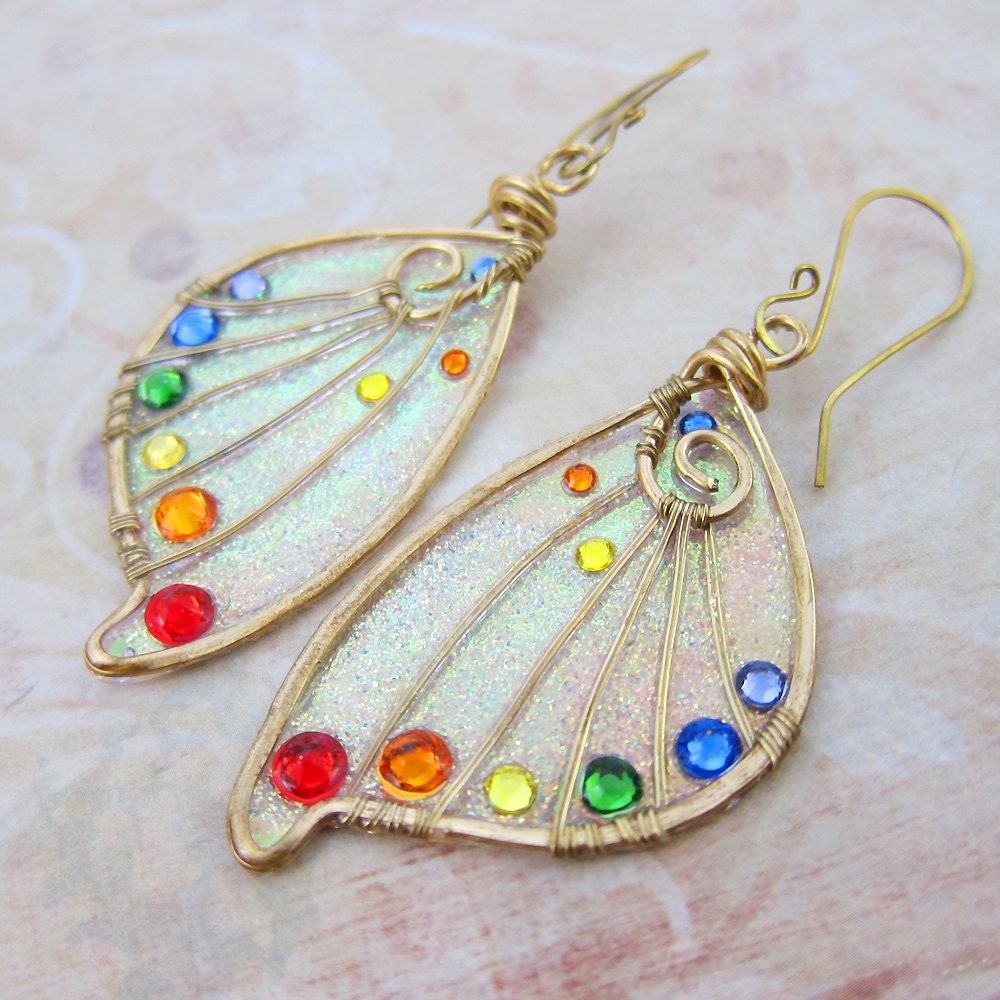 Sihaya Designs Faery Wing Earrings - Rainbow Glitter Wings- Fairy Wing Jewelry