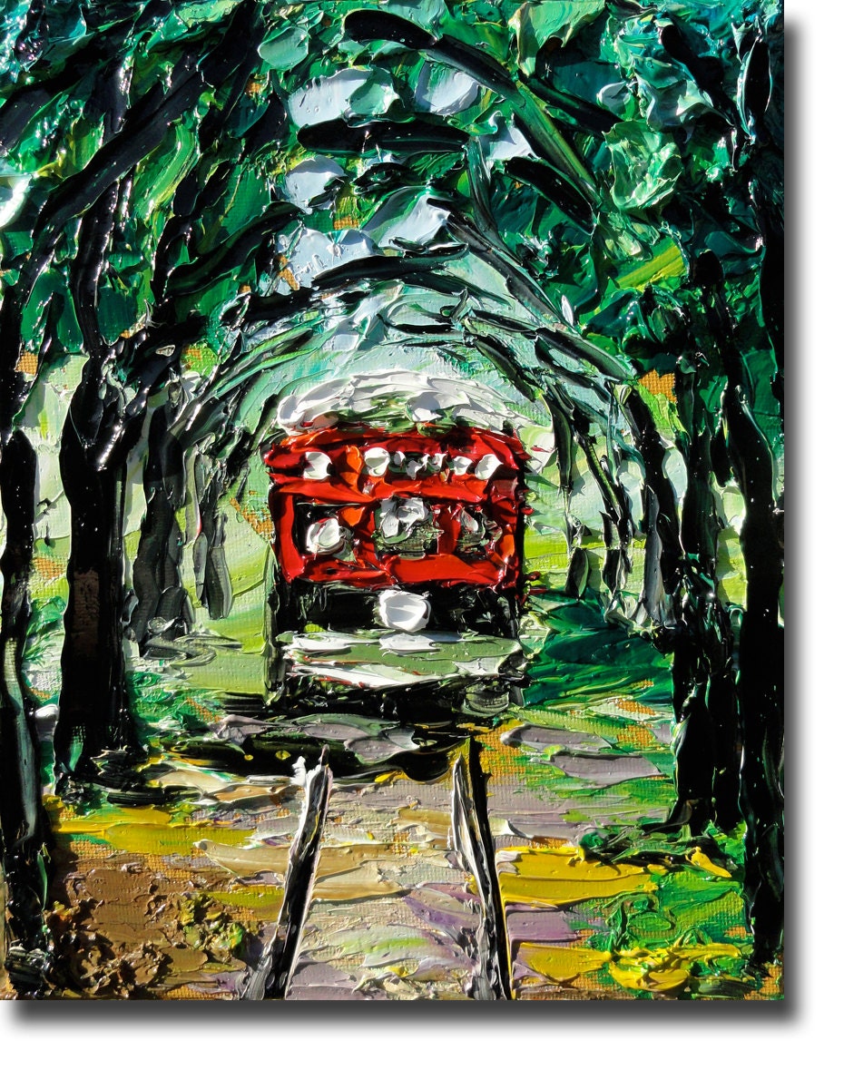 NEW ORLEANS Painting B. Sasik Original Oil  Painting of New Orleans Trolley Palette Knife Painting