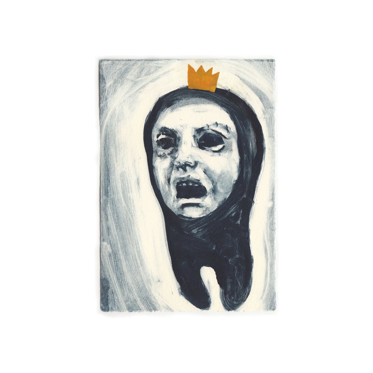 Blue man in a crown monoprint fine art print