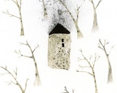 Mixed media illustration - Winter Garden - digital print