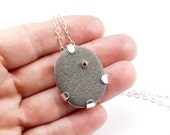 Beach Rock Pendant with Orange Sapphire California Beach Stone Necklace with Sterling Silver Prongs