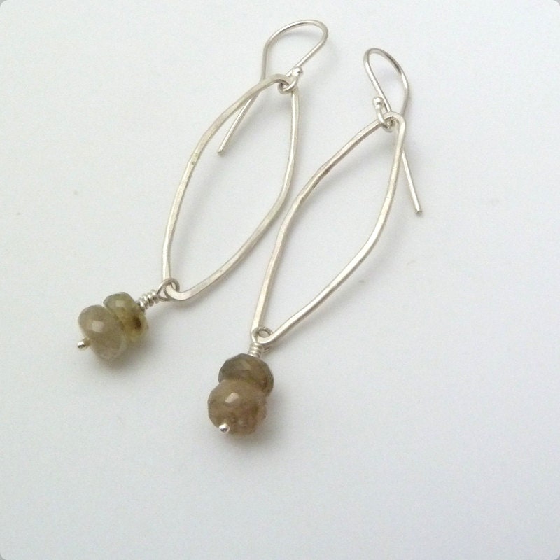 Sapphire Gemstone Earrings Green Sapphire Jewelry Sterling Silver Natural Stone Drop Earrings