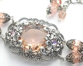 Peach Frost Bracelet - Legacy Style - Rosaline Glass in Antiqued Silver