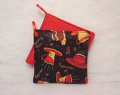 Retro Cafe Late Kitchen Potholders in a set of 2