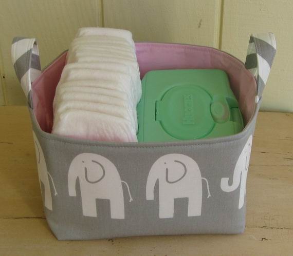Fabric Bin- Diaper Caddy- Storage Basket- Elephants- You Choose The Color- Design It Yourself