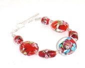 Red and Multicolor Glass Bead Bracelet