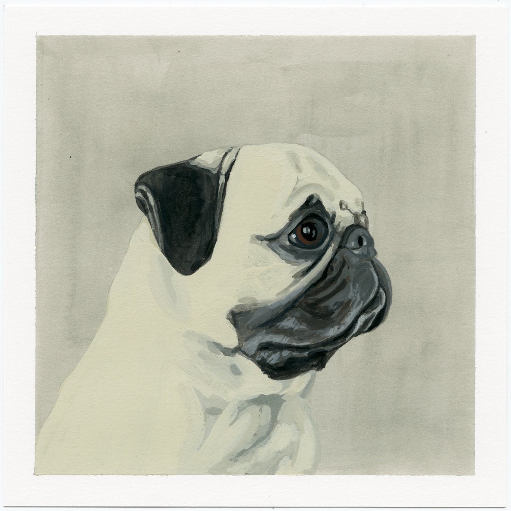 fawn pug original gouache painting