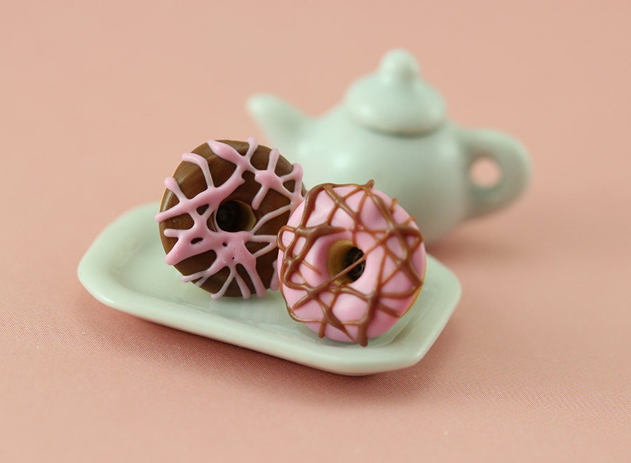 Strawberry and Chocolate Frosted Donut - Studs / Post Earrings
