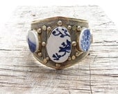 Myths and Legends Cuff Vintage Bracelet Beach Tiles Delft Blue Pottery