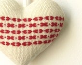 Handwoven Heart Ornament - Valentines Day Hanging Heart Decoration - Valentine Heart Gift in Red and White - Valentines Day Decor