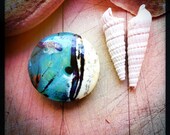 Handmade lampwork glass focal bead by Lori Lochner "Blue boulder opal round pendant focal"