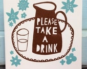 Please Take a Drink   Ceramic Tile (Brown/ Blue)