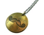 Mustache pendant necklace - etched brass metalwork