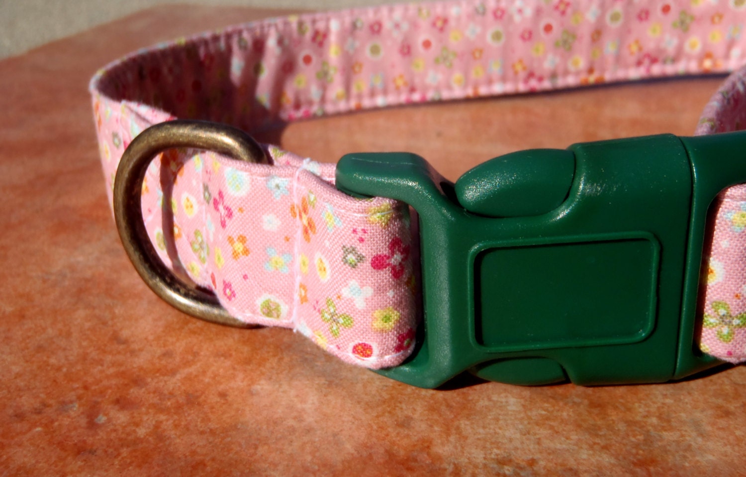 Garden Party - Organic Cotton LARGE Dog Collar Flowers - All Antique Brass Hardware
