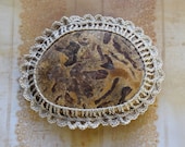 Art, Mixed Media, Crochet Lace Stone, Original, Handmade, Table Decoration, Tribal, Art Object, Collectibles, Beige Thread
