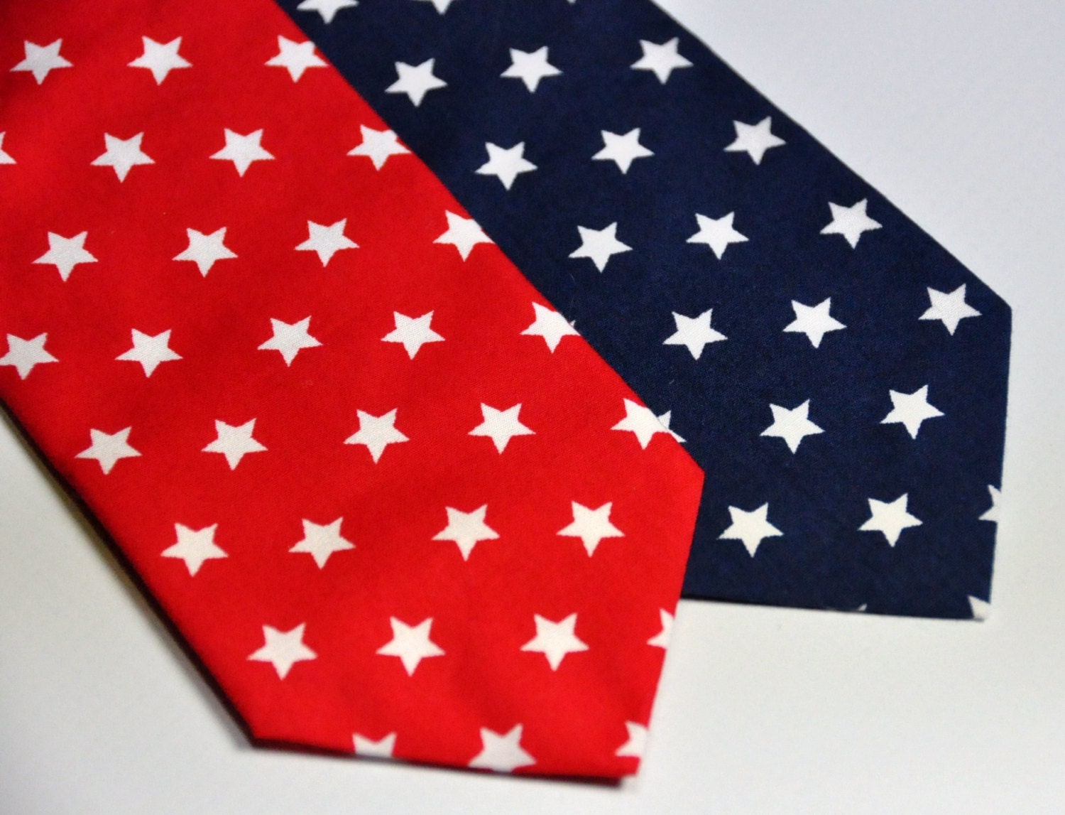 Pair of Patriotic Neckties - Red White and Blue Stars - July 4th Independence Day Ties