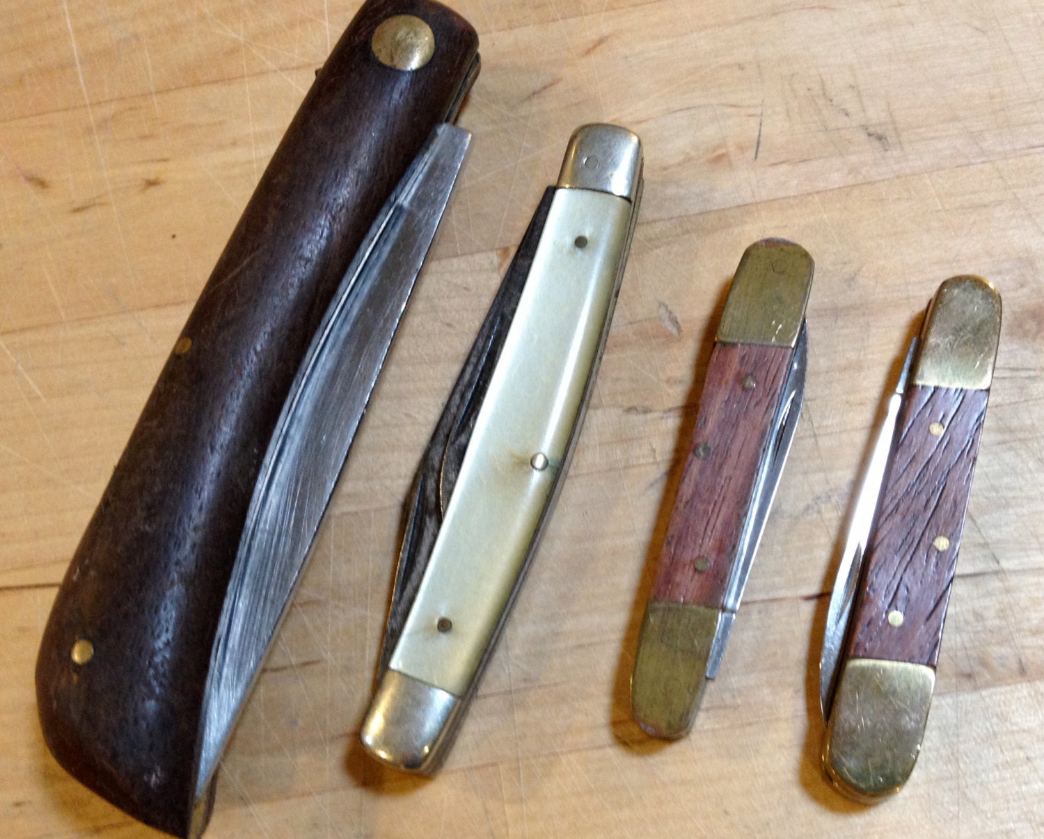 Vintage Knife Collection Set of Four Including Barlow Style Knife