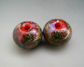 Naos Glass - Poppy Gardens - Made To Order Handmade Lampwork Beads SRA Coral Red Purple Pair - leteam