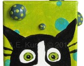 Tuxedo Cat Art - Silent Mylo Seeing Spots - Original 4x4 3D Painting on Canvas