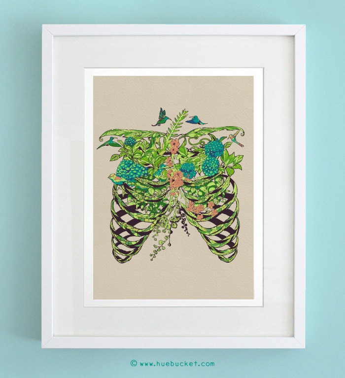 Daydreamer, ribs, flower, green , Art Print
