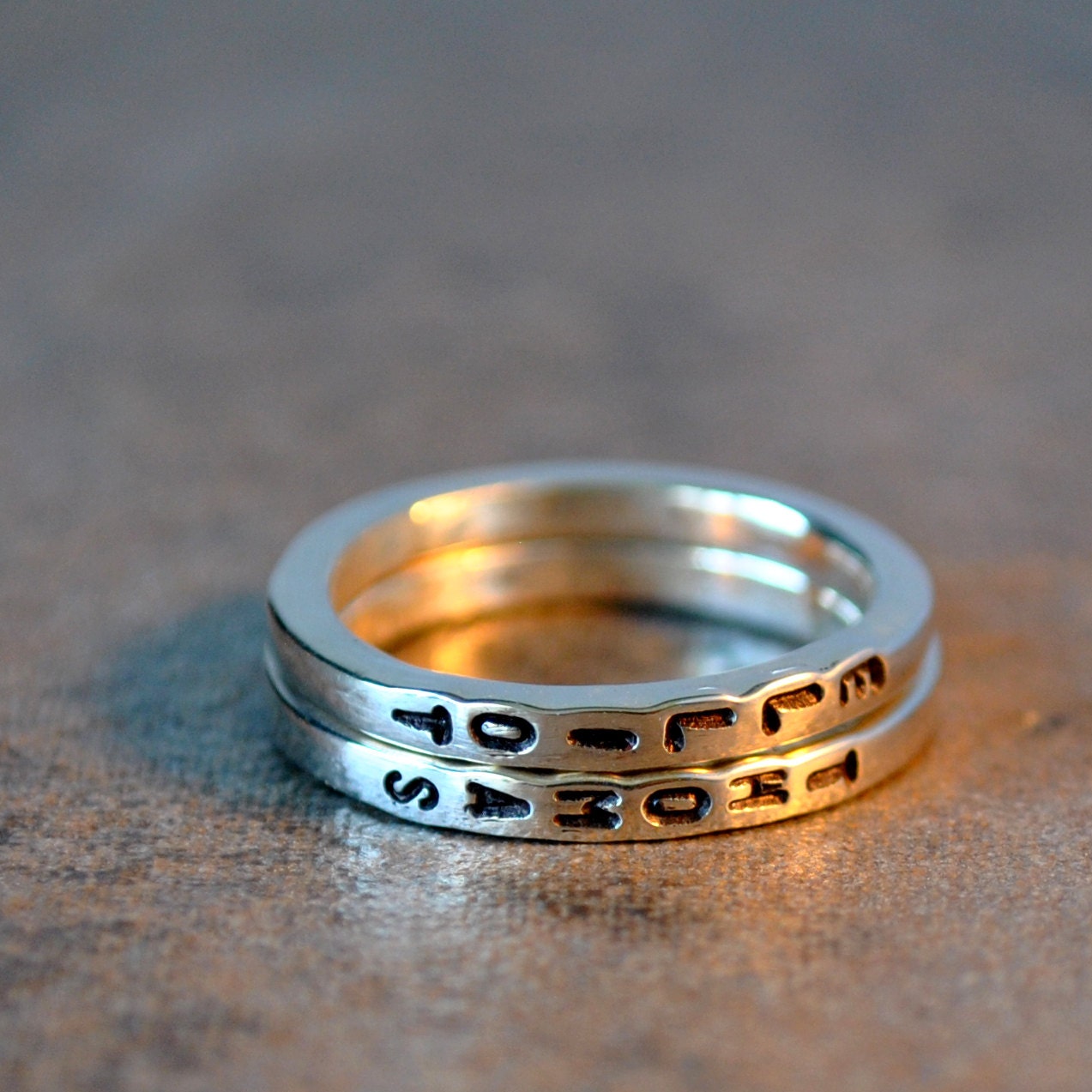 skinny ring set of 2 - sterling silver and vertical letters