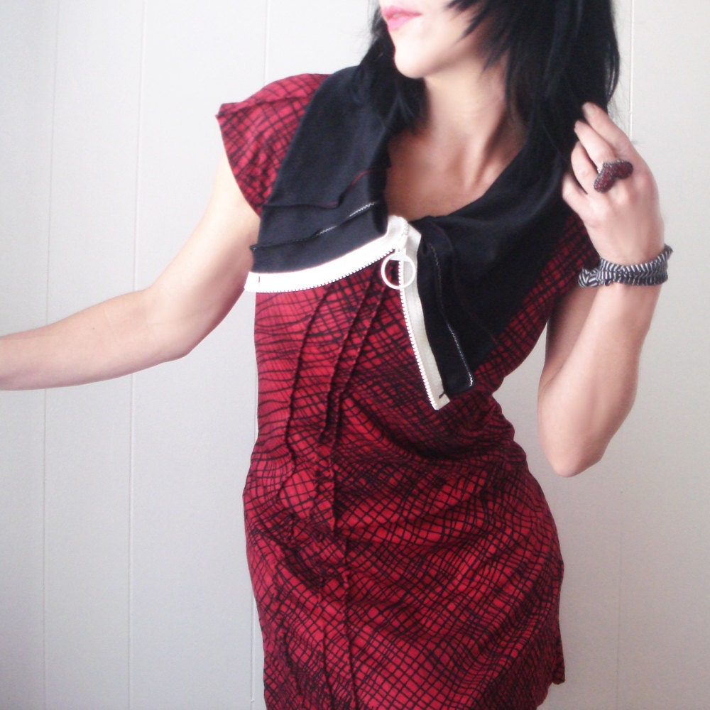 Crime of Passion  - iheartfink Handmade Womens Futuristic Bold Artistic Asymmetrical Cowl Neck with Zipper Tunic Top