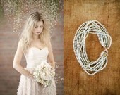 Chunky  Pearl Necklace, Bridal Pearl Statement Necklace, Layered Multi Strand Pearl Rhinestone Necklace, Wedding Jewelry
