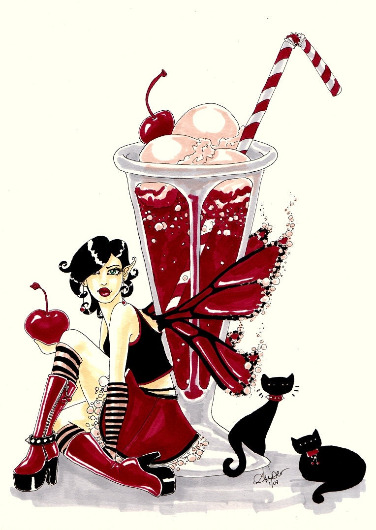 Black Cherry Float Fairy original artwork by Amber Hooper