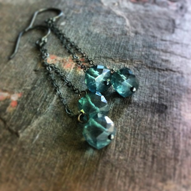 Black Teal Quartz Dangle Earrings - Repreive