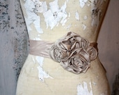 Dress sash, Fabric flower bridal sash, custom sash, bridal belt,  Champagne wedding sash