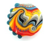 Lampwork glass lentil focal bead. Nectarine, Monaco blue,Poppy Red, Lemon zest, Pantone 2013 colors