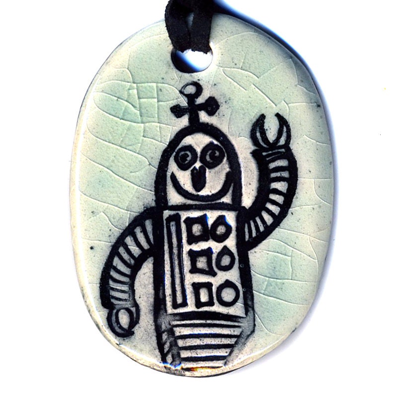 Robot Ceramic Necklace in Crackle