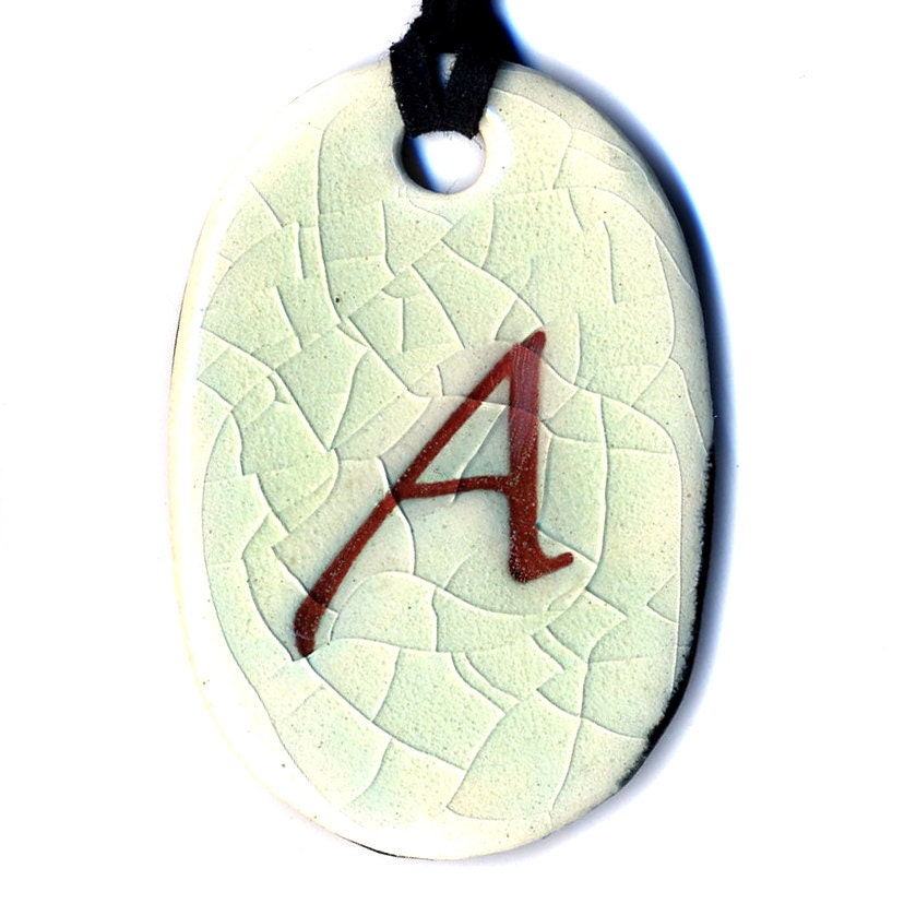 The Scarlet Letter Ceramic Atheist Necklace in Crackle