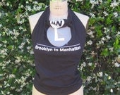 NYC Subway L Train UPcycled t shirt halter top SZ 34