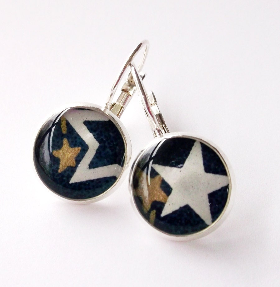 Japanese Earrings Chiyogami Leverback - Charting the Stars