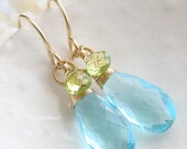 S e a . B r e e z e - sky blue quartz & peridot briolette drop earrings in 14k gold fill