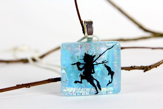 Dichroic Cat Pendant - Fused Glass Necklace - Cat Jewelry - Blue Dichroic Pendant